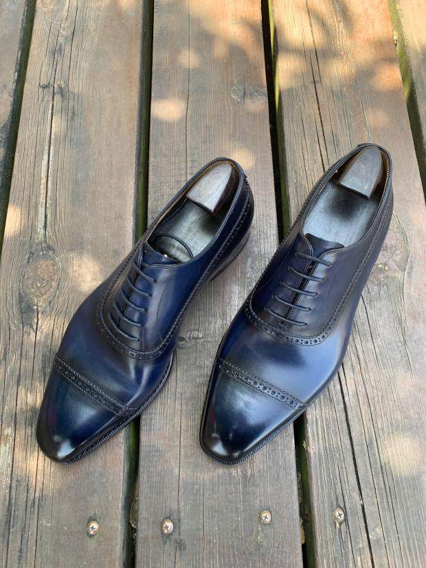 固伦手工固特异缝线真牛牛皮头层新款秋季皮底正装皮鞋