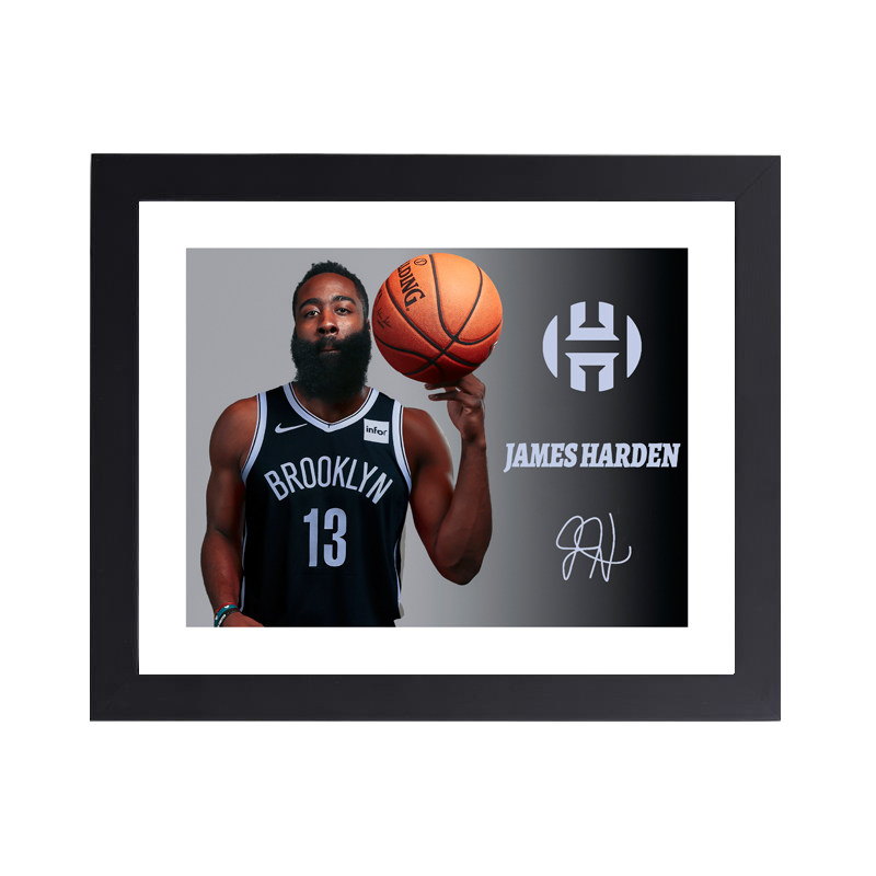 篮网哈登签名插画相框nba海报球迷装饰装饰画相框
