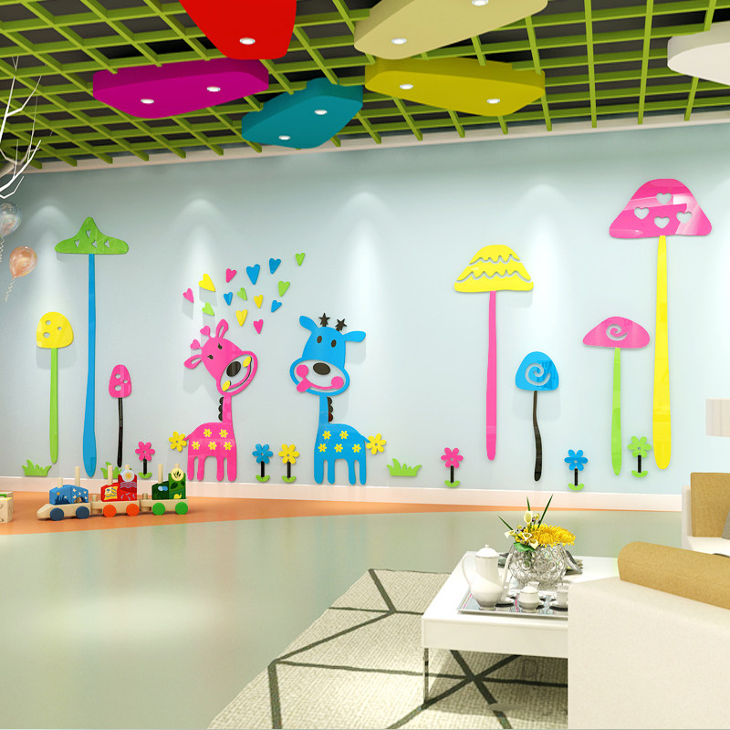 幼儿园墙面装饰辅导班早教教室卡通主题背景墙儿童软装墙贴