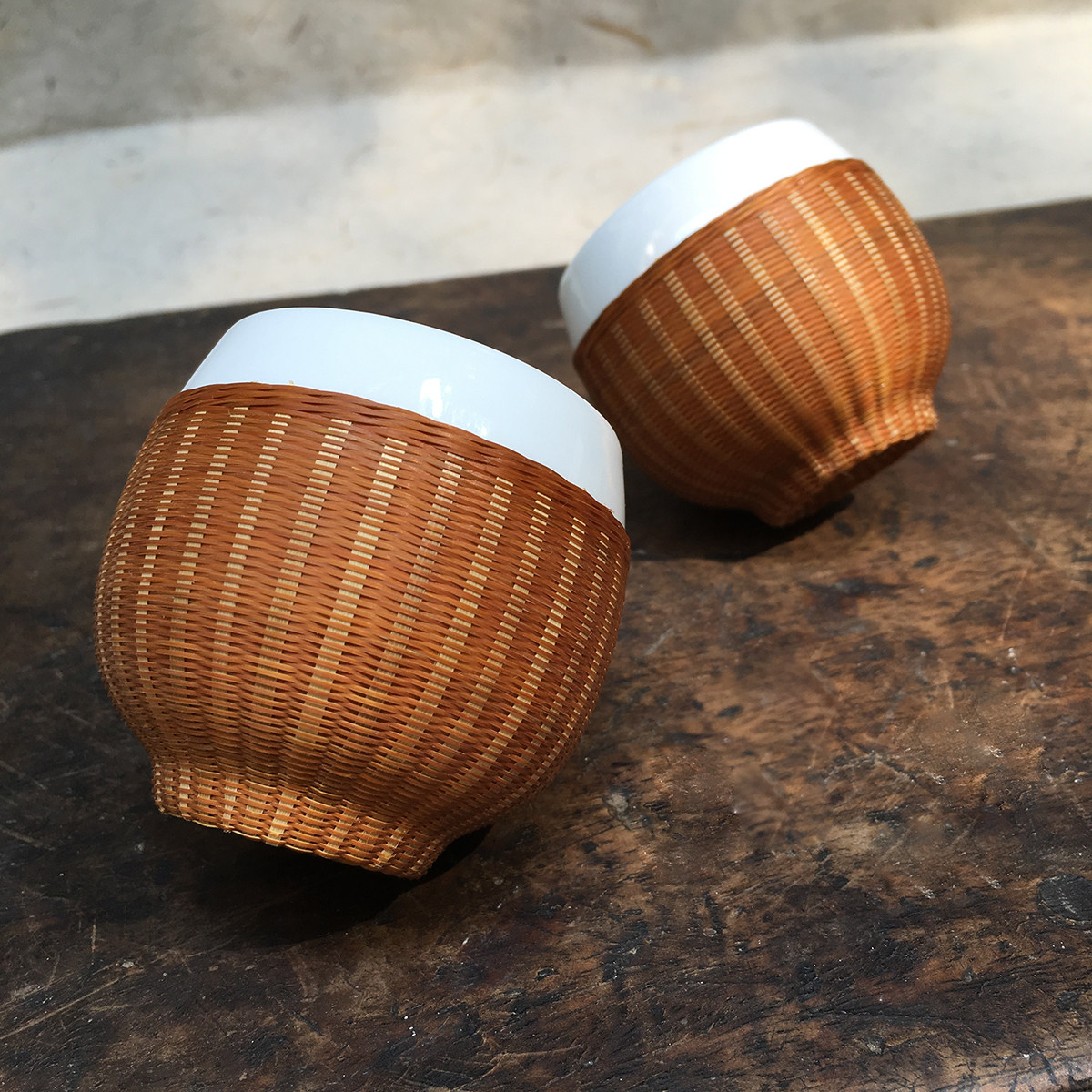 自然家非遗瓷胎竹编竹丝扣瓷茶水水杯手工艺月圆茶杯