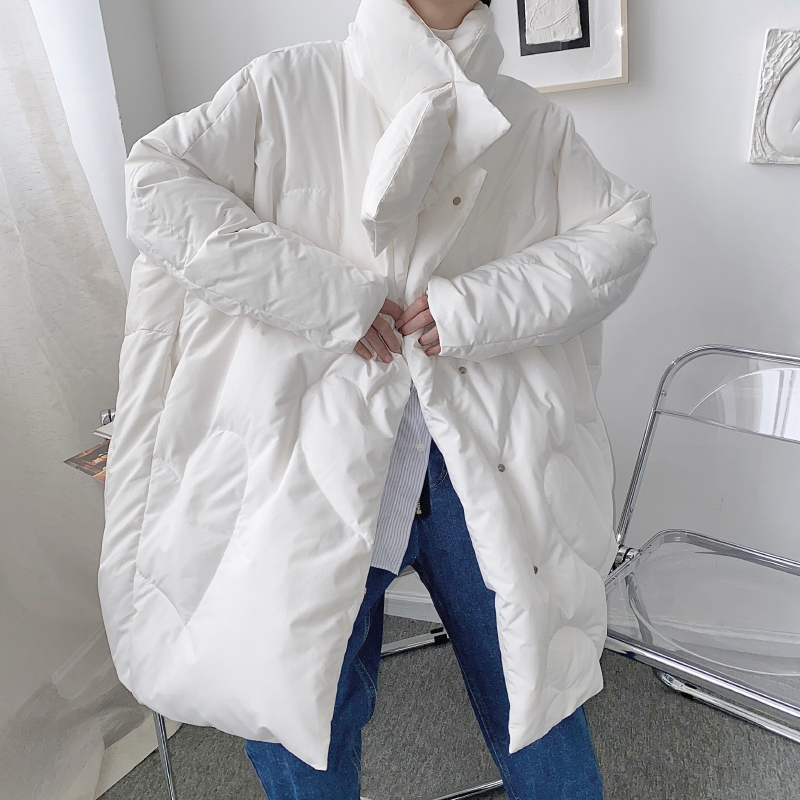 白色羽绒服白鸭绒男中长款2020新款冬季韩版宽松面包服日系加厚女
