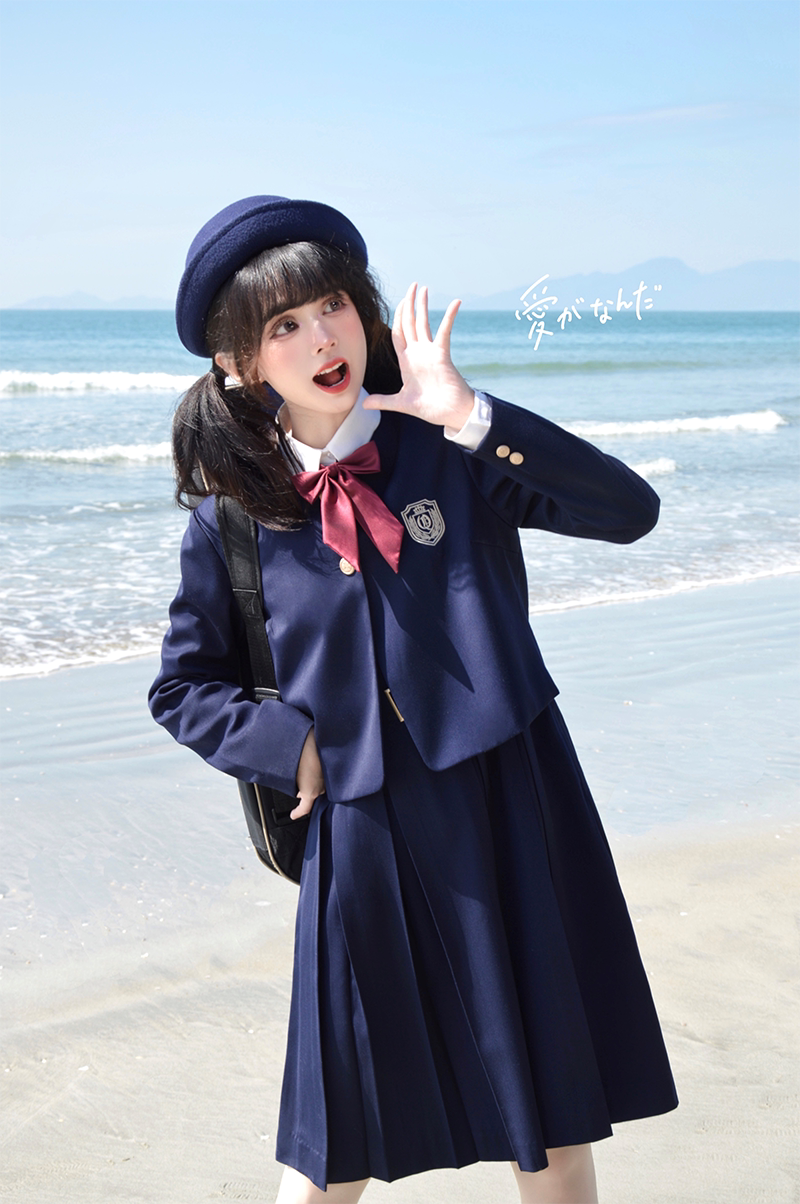 西式刺绣背心外套小外无领xixi少女制服jk学生校服