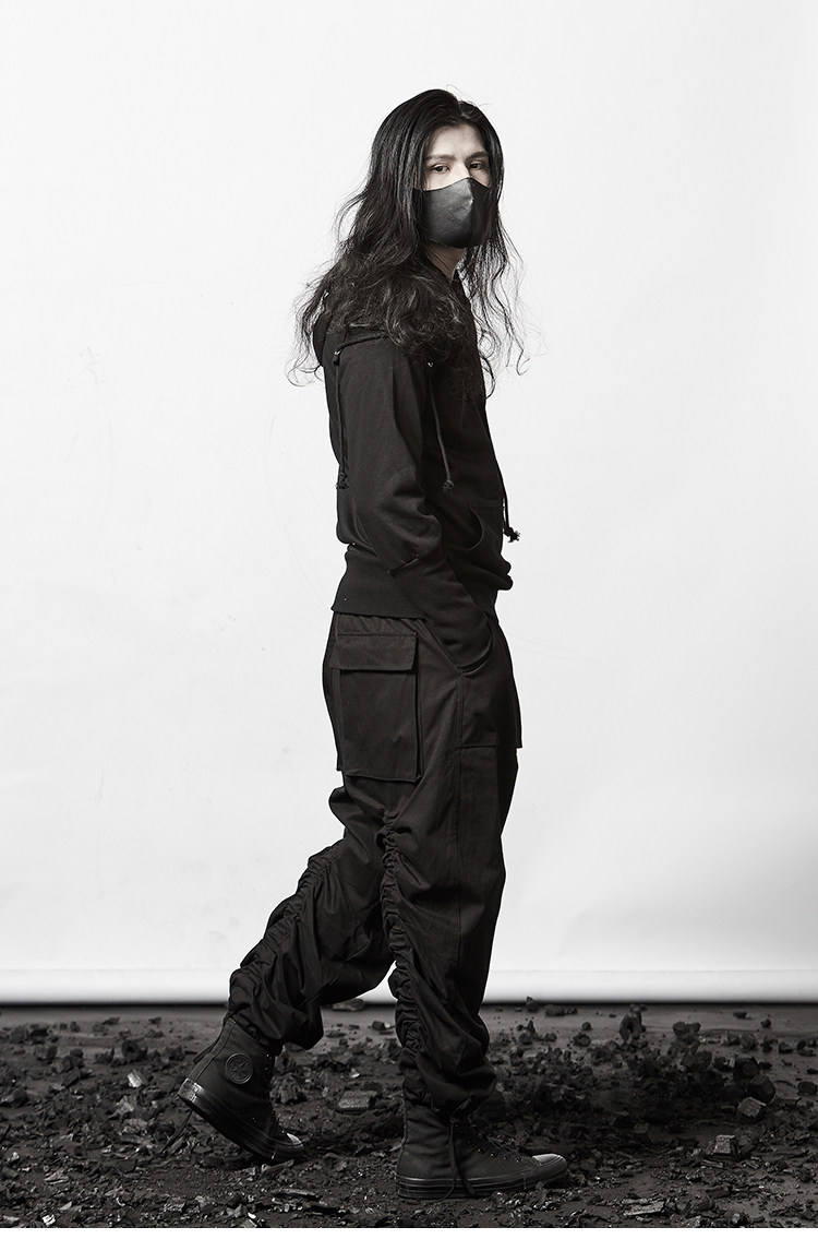 颓废元素暗黑系连帽卫衣日绑带设计师个性朋克卫衣