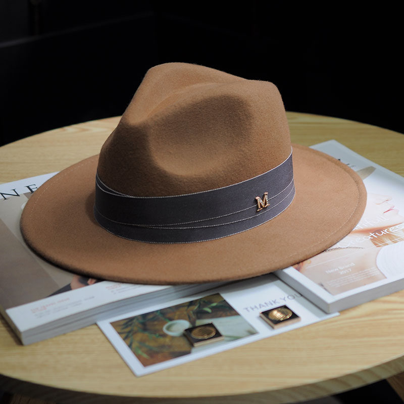 秋冬英伦爵士帽 羊毛礼帽女 百搭平沿毡帽 欧美休闲大檐礼帽男女