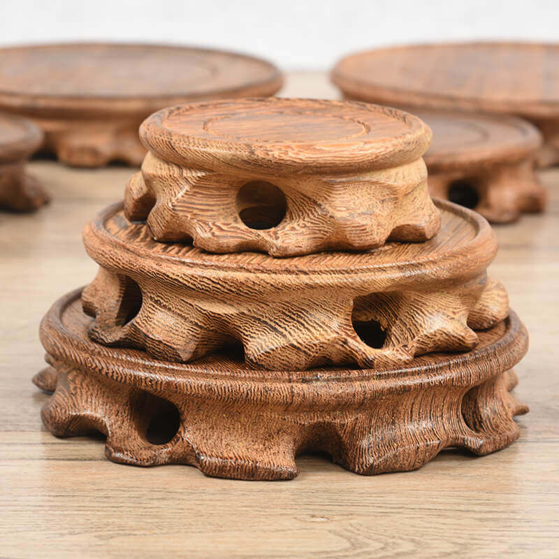 底座实木茶具茶壶工艺品摆件花瓶盆景榆木圆形木雕