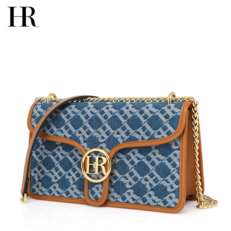 hr赫莲娜包包2022年秋冬新款时尚时尚牛牛仔布链条小方包