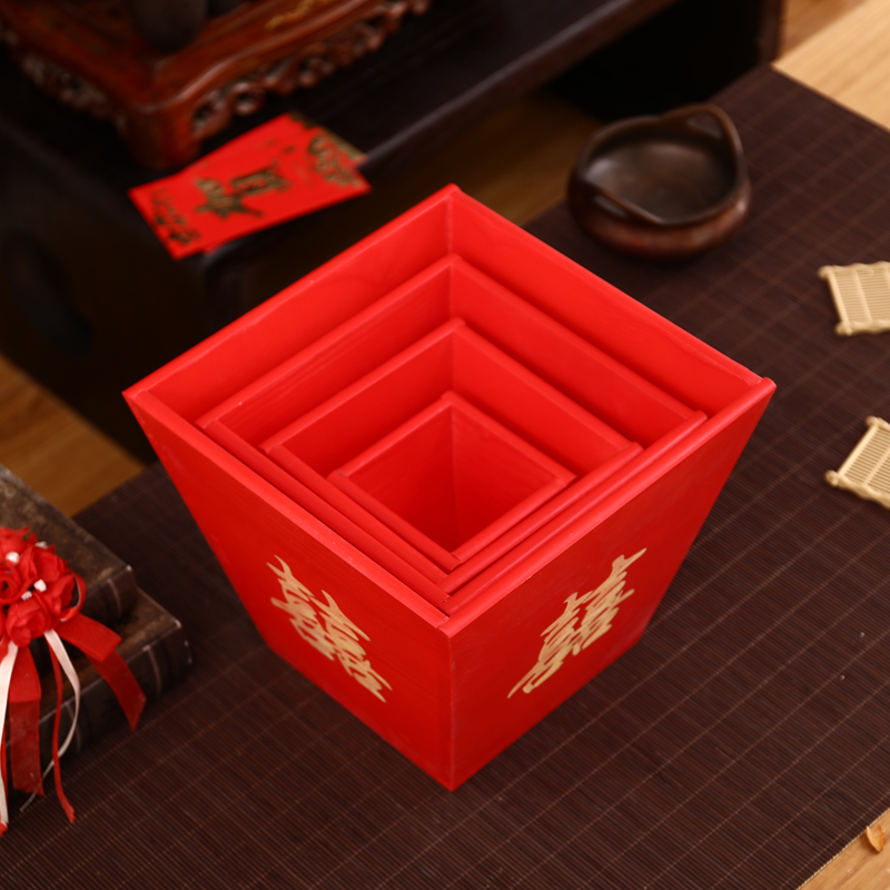 招财仿古斗木升四方方米结婚婚庆升斗老式红色摆件