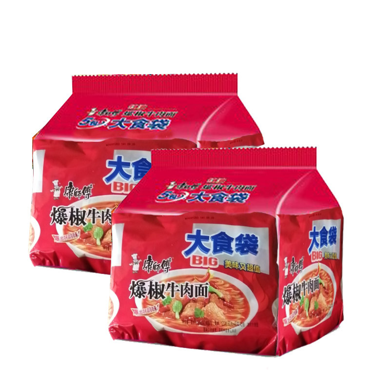 康师傅红油方便面10袋147g牛肉面爆椒大食代大食袋五连方便面