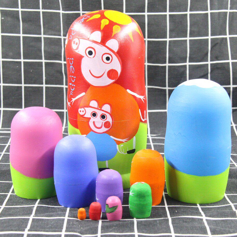 俄罗斯套娃10层小猪风干椴木木纯手工儿童益智玩具俄罗斯特色