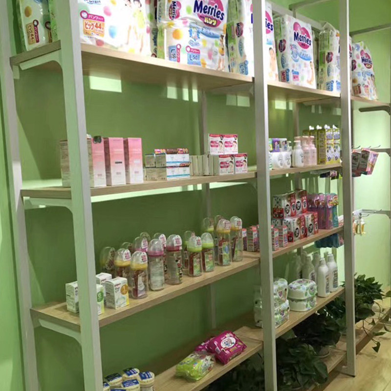 母婴店货架展示柜婴儿用品铁木质童装展示架摆玩具的货架奶粉货架