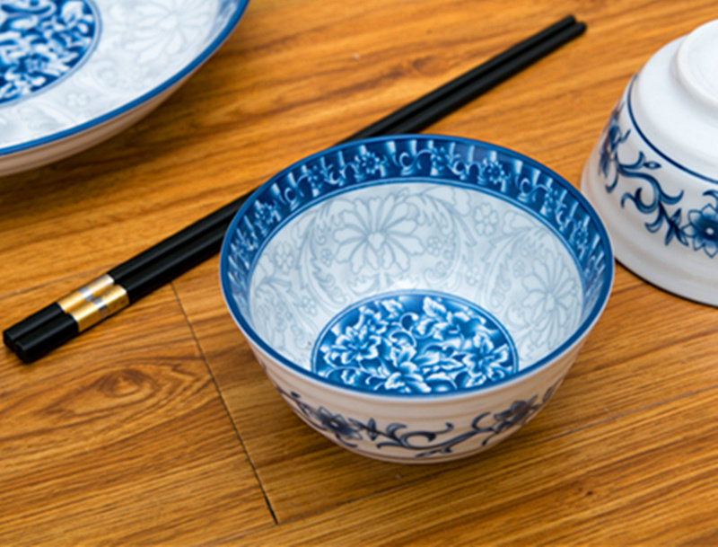 创意日式青花瓷10个米饭瓷碗套装家用碗面碗大碗