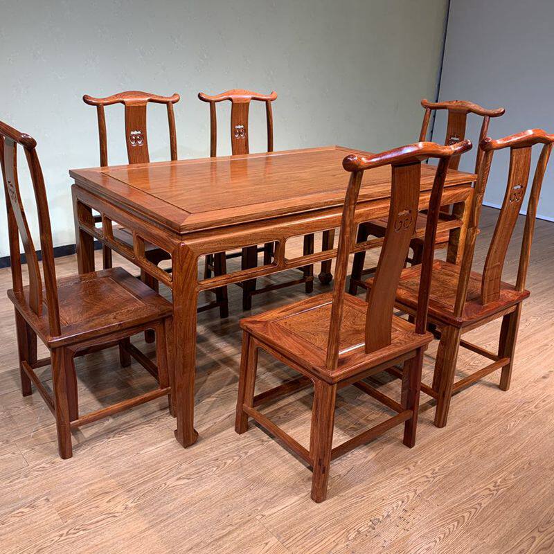 雅轩红木缅甸花梨餐桌大果紫檀吃饭饭桌实木实木餐桌