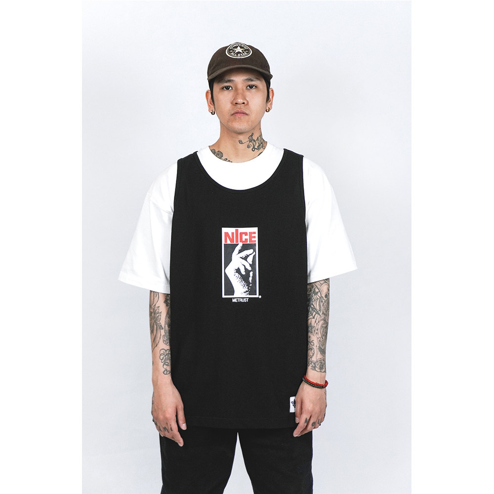 背心蜜丘琳新款国潮nice手势街舞bboy舞者滑板背心