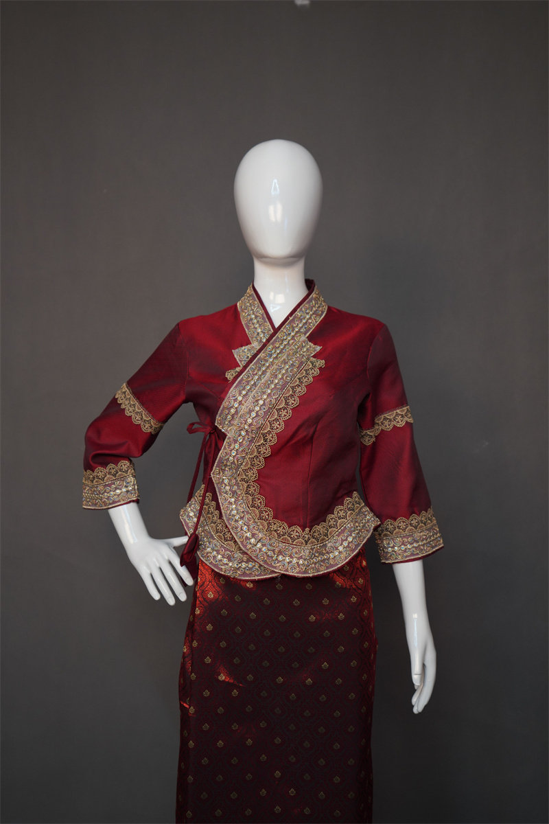 云南少数民族经典傣泐红色婚服东南亚风情服饰傣族民族服装