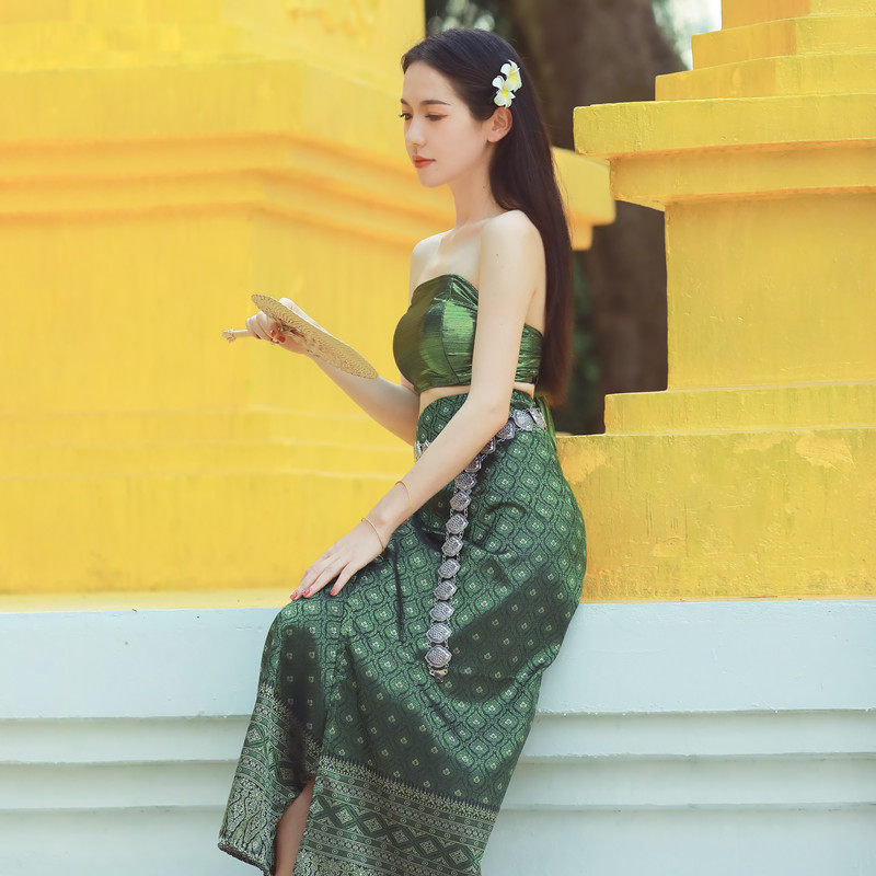 鞠婧祎同款傣族服装泰国旅游拍照西双版纳一片片式民族服装