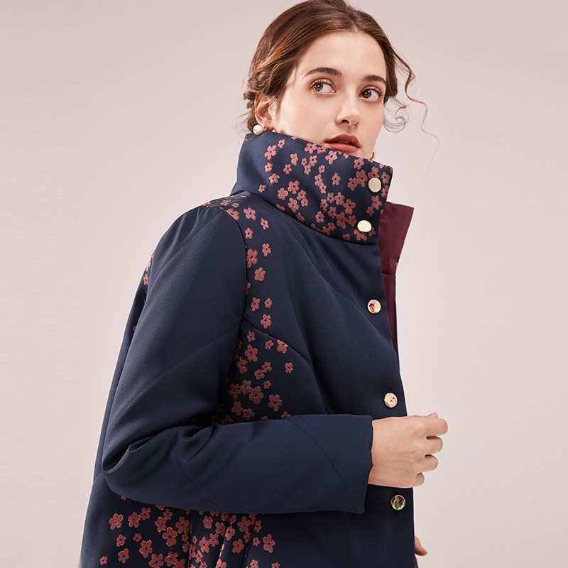 商场同款沐兰2020冬季新款提花棉服女中中长棉衣