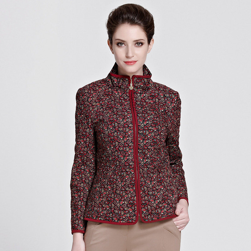 moreline沐兰冬季新品复古立领印花棉服女短款8880631
