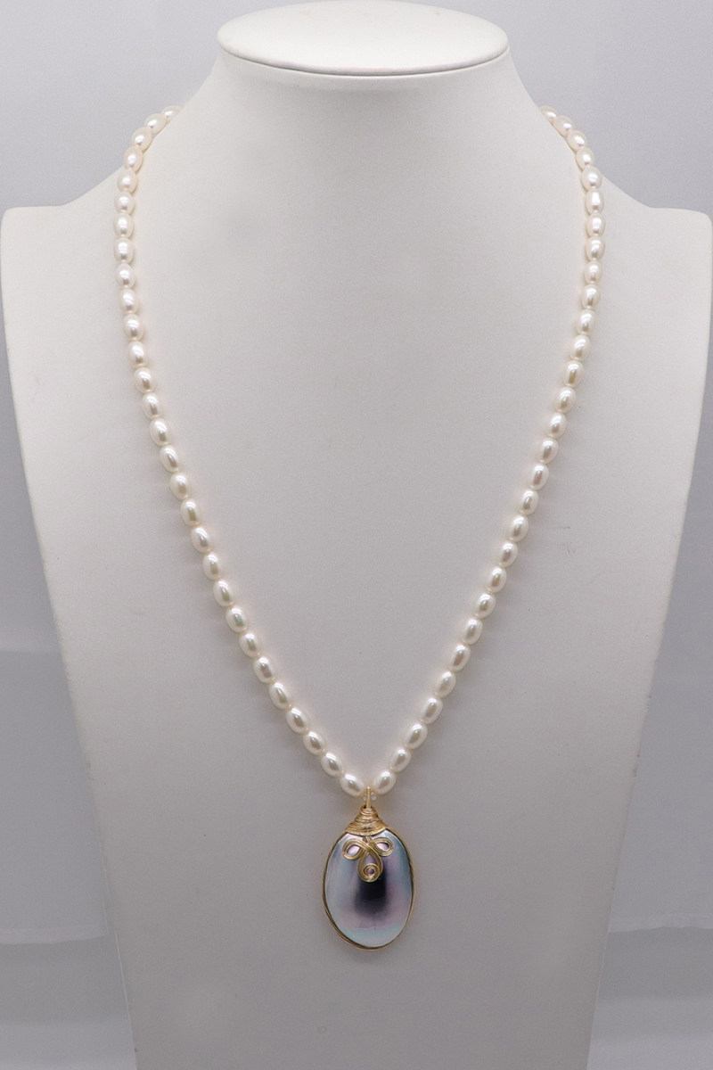 优选7-8mm无核淡水米粒珍珠项链天然强光无瑕颈饰