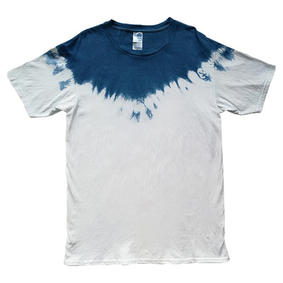扎染t恤男女同款宽松云南大理白族手工蓝染纯植物草木染渐变短袖
