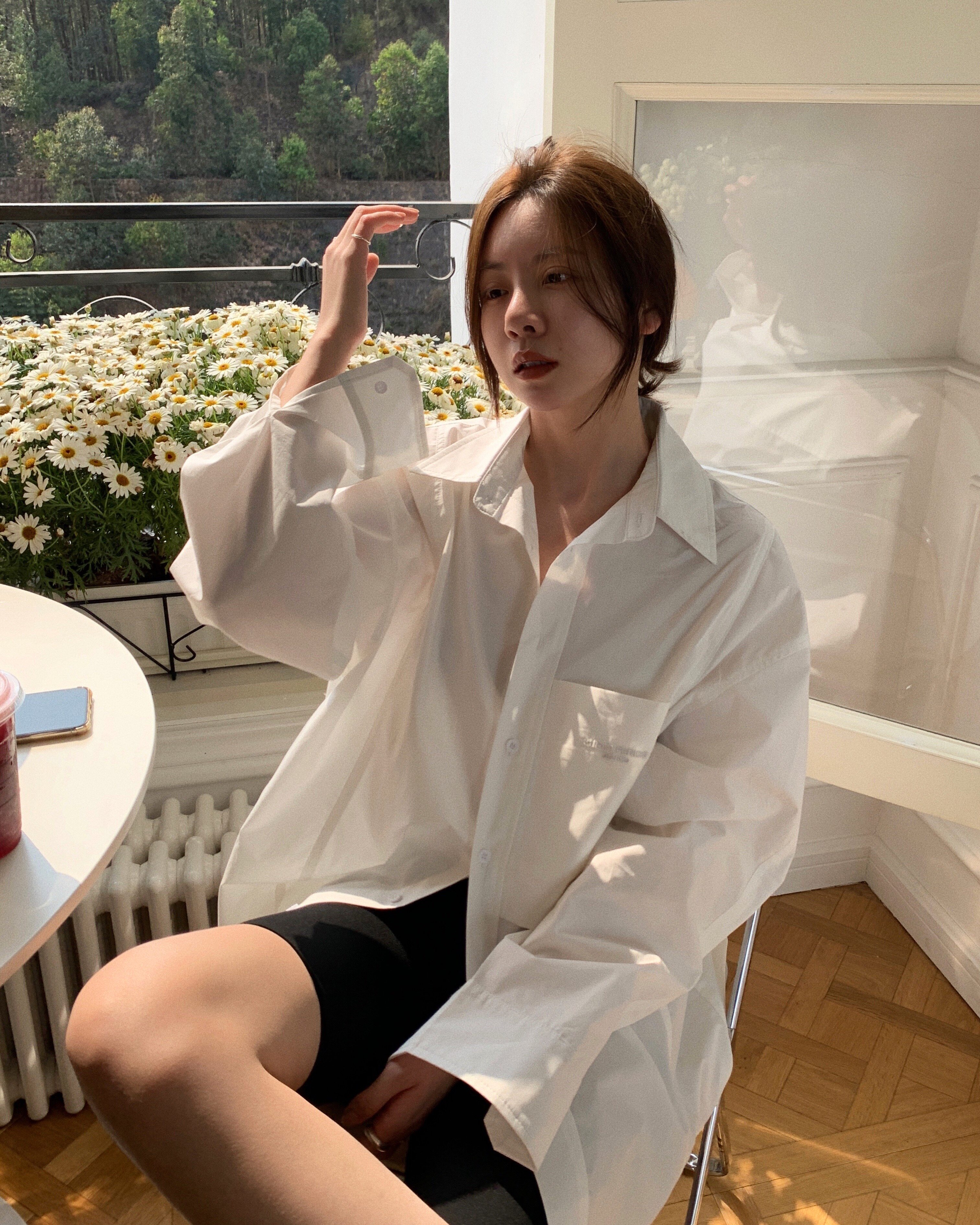 lilcher白色长袖衬衫女夏薄款韩版纯棉bf慵懒风宽松衬衣外套上衣