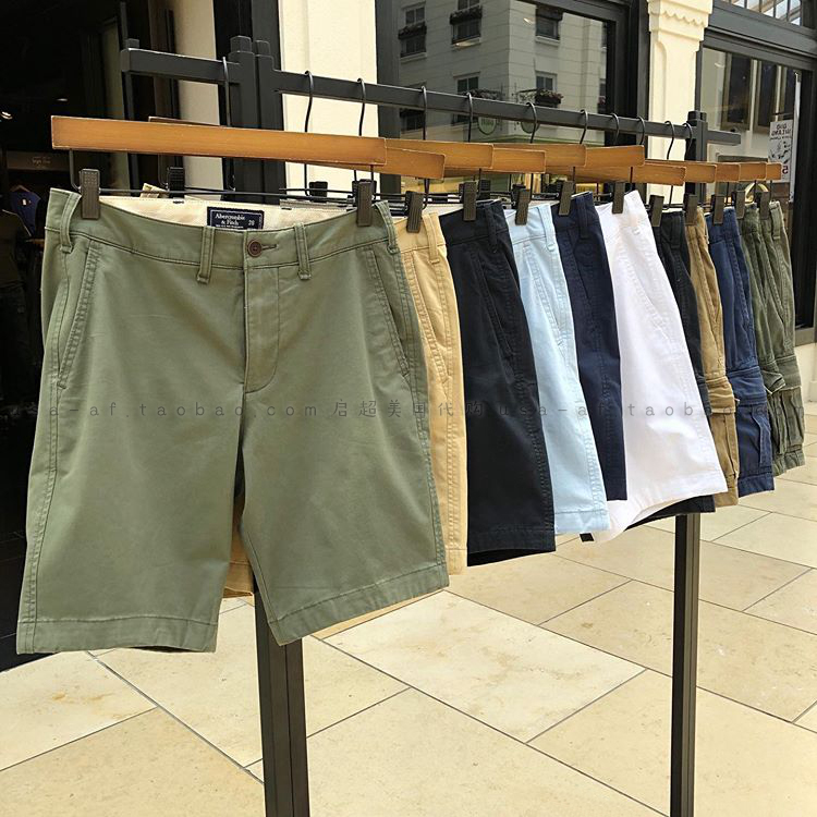 美国Abercrombie Fitch 男AF夏季新款膝上及膝暗门襟卡其休闲短裤