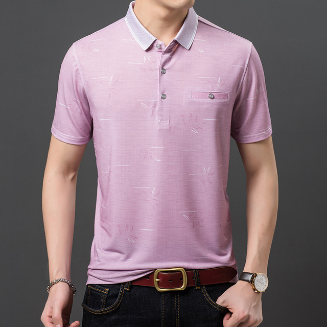 2020 summer new ice silk short-sleeved t-shirt lapel middle-aged men loose short-sleeve shirt Dad Xia 2020 summer new ice silk short-sleeved t-shirt lapel middle-aged men loose short-sleeve shirt Dad Xia