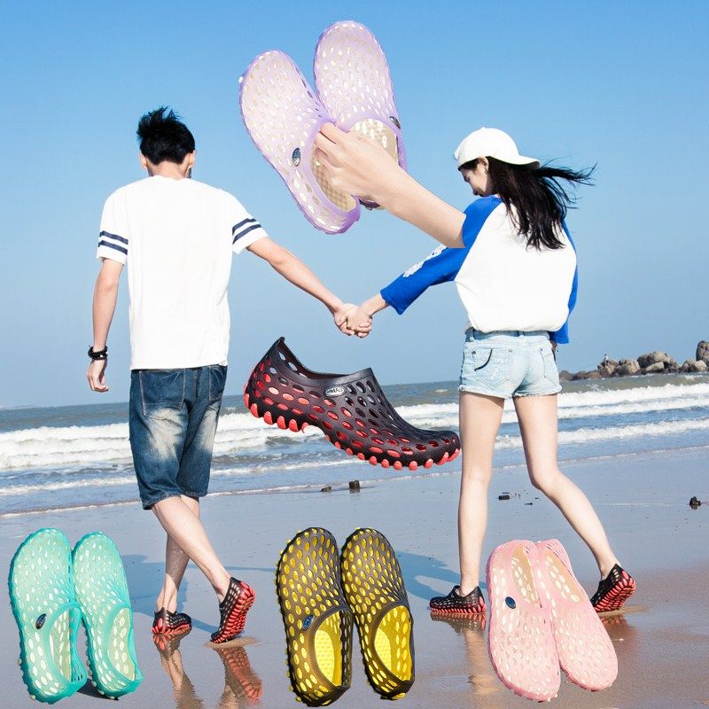 夏季洞洞鞋男女鞋透气沙滩鞋套脚懒人鞋防滑鸟巢拖鞋男凉拖鞋