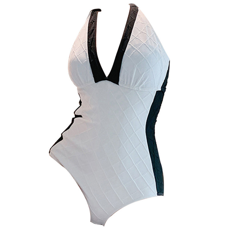维多代购泳衣女款性感撞色三角连体氨纶大胸连体泳衣