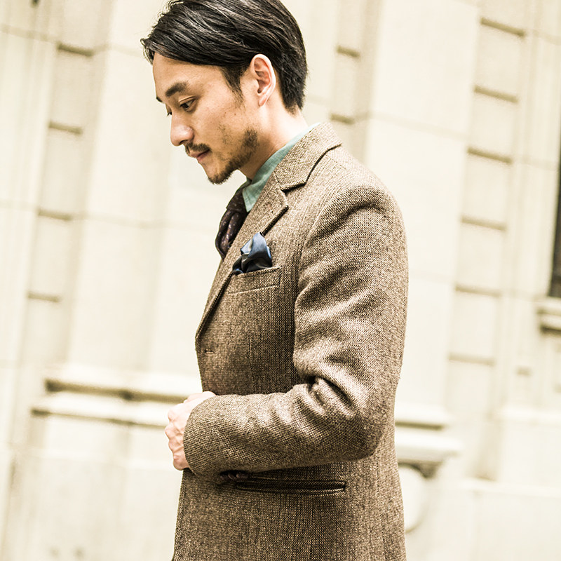 soarin复古英伦绅士毛呢西装外套男 羊毛商务休闲小西服修身单西