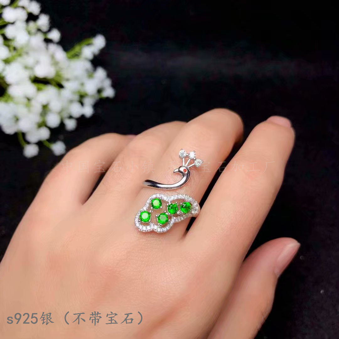 s925纯银圆形3mm戒指空托群镶多粒蛋面晶石戒指