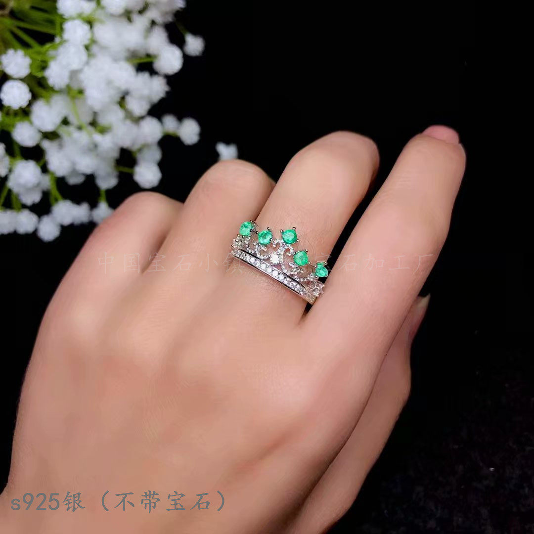 s925纯银圆形3mm戒指空托群镶多粒蛋面晶石戒指