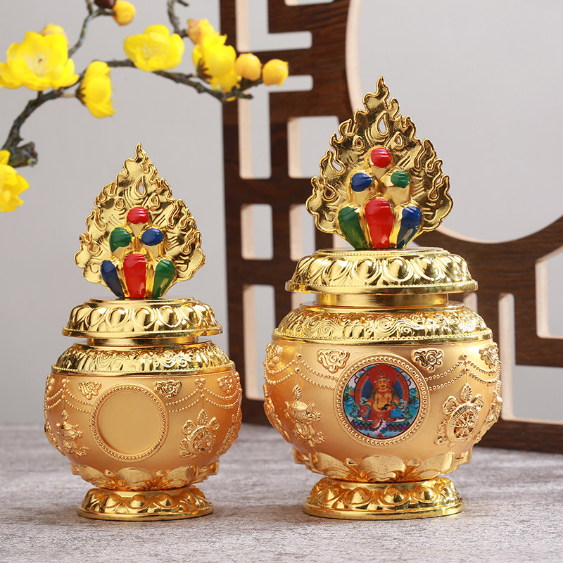 藏式如意宝八吉祥双色鎏金黄财神财神龙王摩尼宝家居装饰摆件