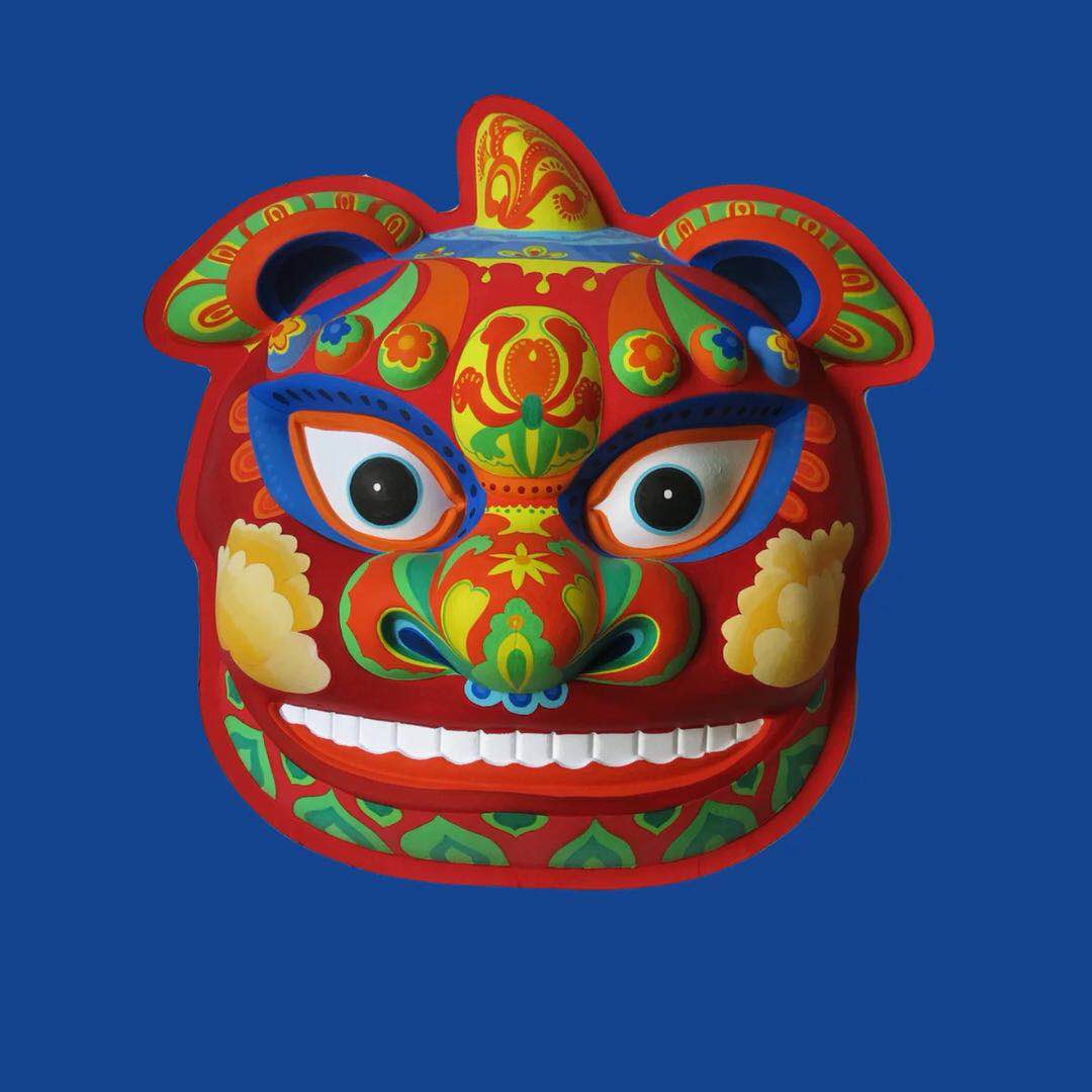 动物面具纸浆白面具儿童diy大狮子头小瑞兽填色彩绘表演绘画面具