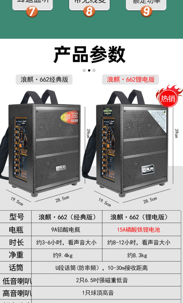 浪麒js662户外讲口音响腰包头带手持地摊便捷拉杆广场音箱
