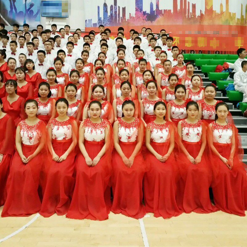 新款礼服大合唱合唱团演出服长裙成人显瘦学生学院民族服装