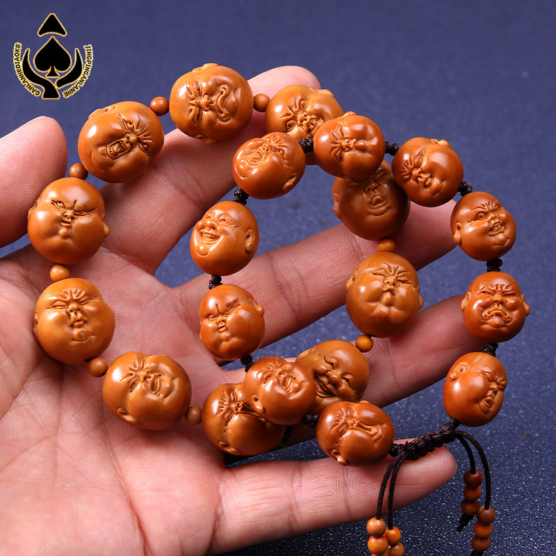 短圆铁核橄榄核手串开心百态手工雕刻素光珠核手链