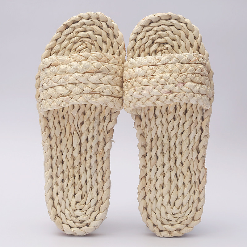 手工编织天然健康吸汗透气米白白色玉米米皮居家凉拖