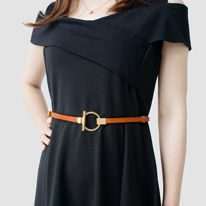 细腰腰带裙子金属扣头无孔自由调节皮带连衣裙腰带