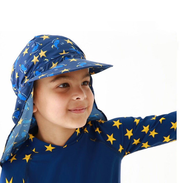 游泳儿童泳帽遮阳帽海边护颈帽头头套沙滩头罩泳帽