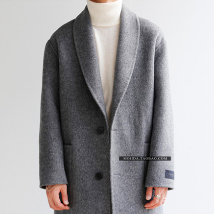 秋冬韩国代购男士青果领羊驼绒手工双面羊绒毛呢大衣