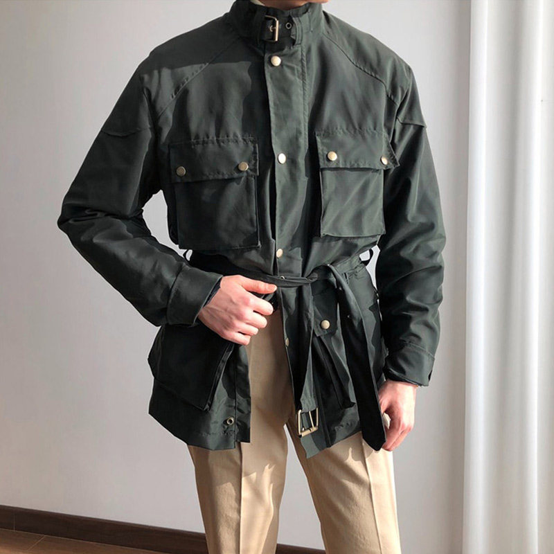 春新款韩国男装代购多口袋金属扣腰带装饰狩猎装夹克外套男jk1239
