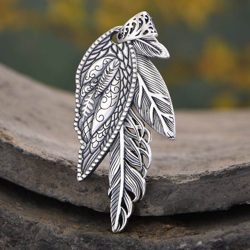 手工叶子时尚项坠纯银银饰单坠足银复古吊坠项坠