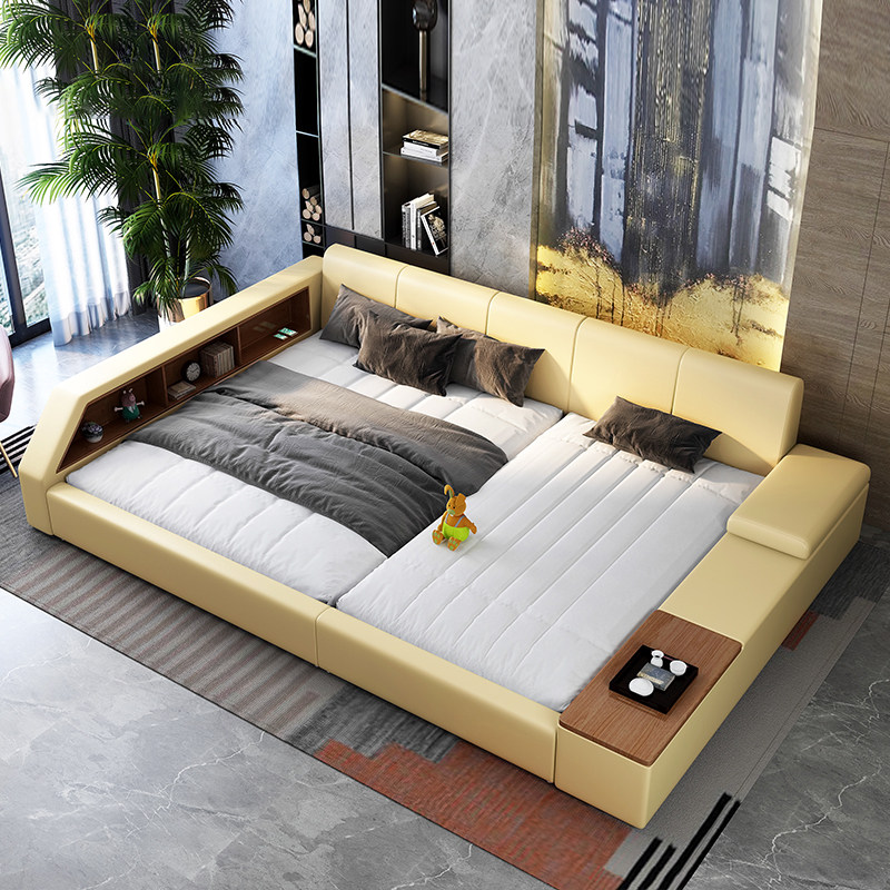 二胎床榻榻榻米亲子超大三人4人床3米家庭主卧皮艺床