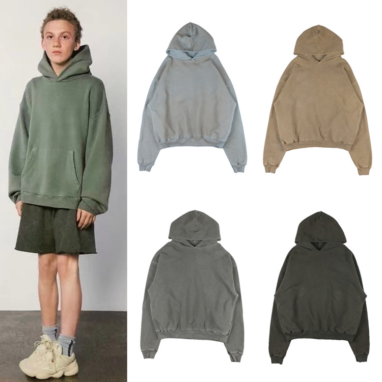 yeezyseason侃爷kanyewest同款水洗做旧纯色连帽卫衣