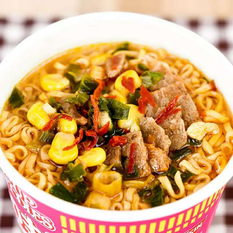 nissin日清合味道杯面泡面开杯乐麻辣牛肉风味75g12杯海鲜方便面