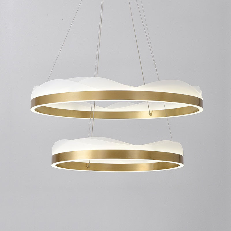 新中式创意卧室餐厅轻奢现代简约山水环形铜圆吊灯客厅吊灯