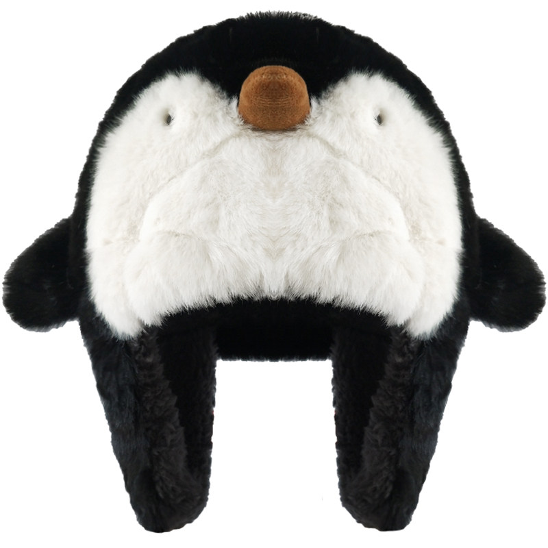 可爱企鹅儿童毛绒帽子冬季新款加厚帽子