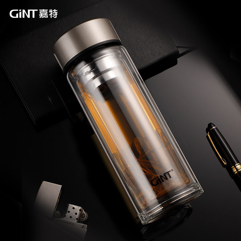 嘉特双层玻璃杯家用茶杯男士杯子高级茶水分离玻璃杯
