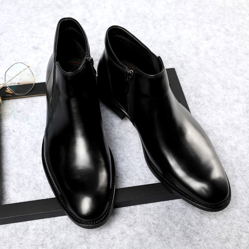 秋冬英伦正装高帮皮鞋男士商务高帮鞋尖头真皮高帮鞋