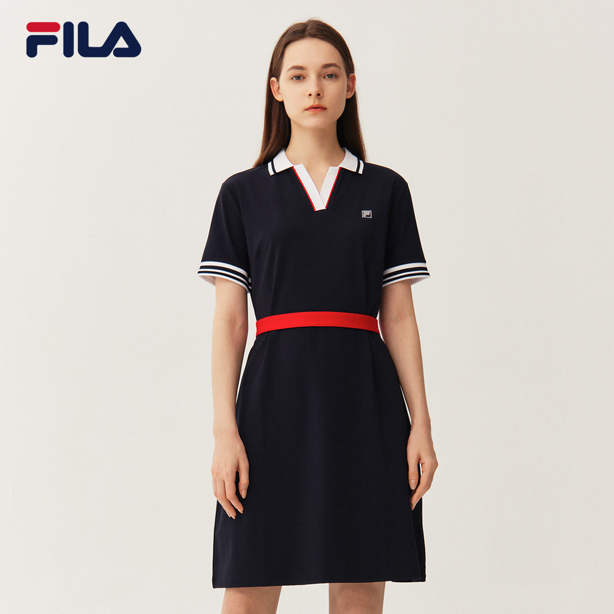 女子连衣裙fila斐乐2021夏季新款时尚polo女运运动连衣裙